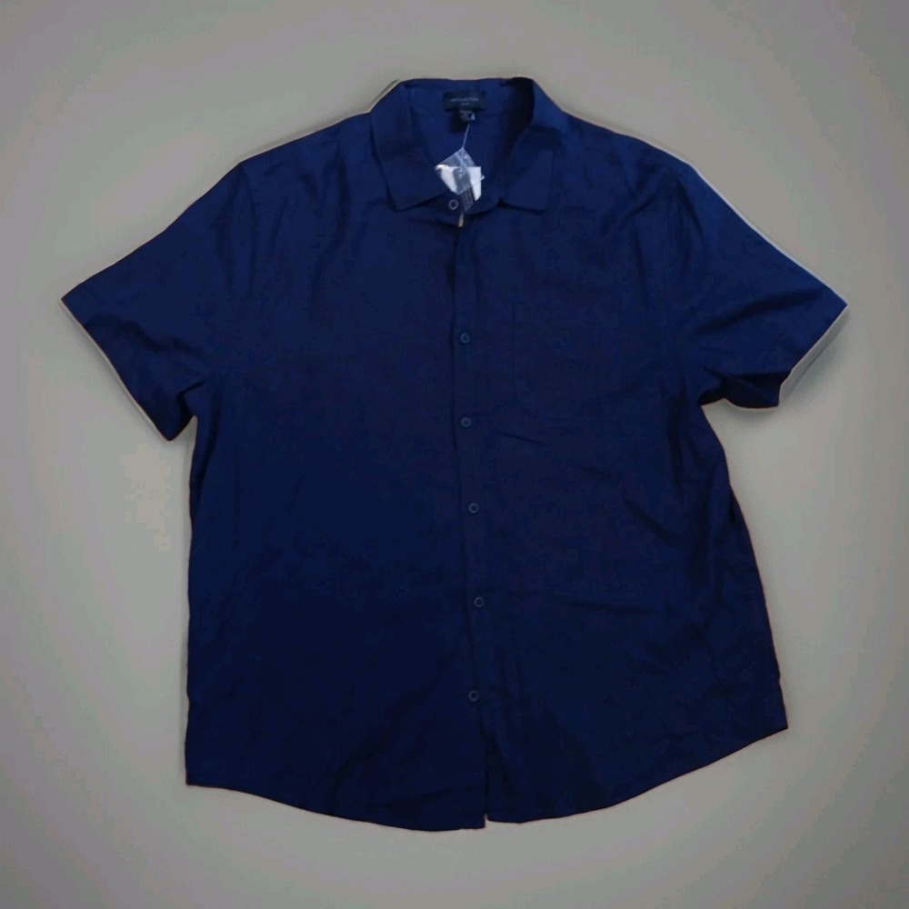 Magaschoni Button Up Shirt Men XL Blue Solid Pocket 55% Linen OLD MONEY Classic